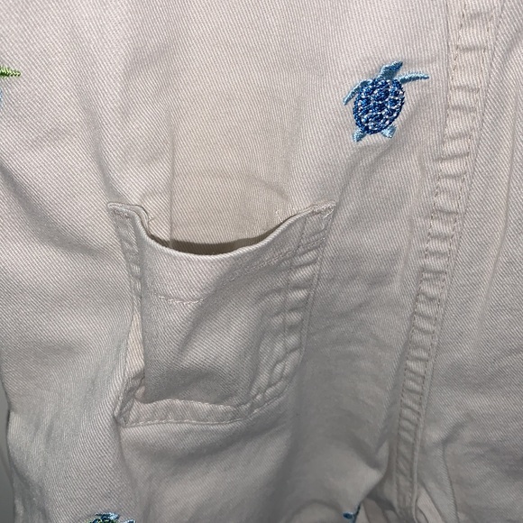 bt Kids,6-9m, Tan Coverall Shorts, Embroid. Blue & Green Turtles, Adjust. Straps - Picture 6 of 10